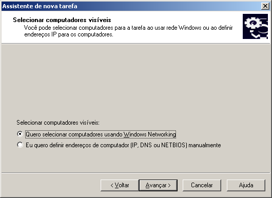 I N S T A L A Ç Ã O R E M O T A E R E M O Ç Ã O D O S O F T W A R E Quero definir endereços de computador (IP, DNS ou NETBIOS) manualmente neste