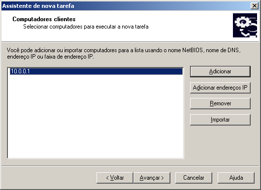 I N S T A L A Ç Ã O R E M O T A E R E M O Ç Ã O D O S O F T W A R E Se os computadores forem selecionados manualmente, então a lista é gerada inserindo os nomes NetBIOS ou DNS, endereços IP (ou uma