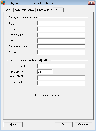 9.3.4. Guia Email Esta guia oferece as seguintes opções: Para poder enviar Relatórios gráficos por email ou receber notificações, é necessário configurar essa guia primeiro.