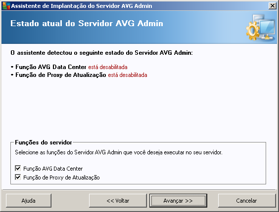 Observação: é extremamente recomendável concluir o assistente para executar o AVG Admin Server corretamente. 3.2.