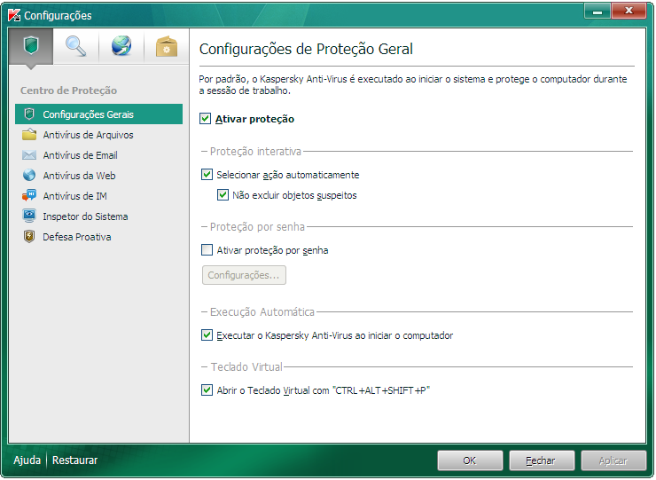 19) CONFIGURAÇÕES KASPERSKY ANTIVIRUS Alguns antivírus estão bloqueando nosso programa, fazendo com que ele trave e gere caracteres estranhos após a gravação dos