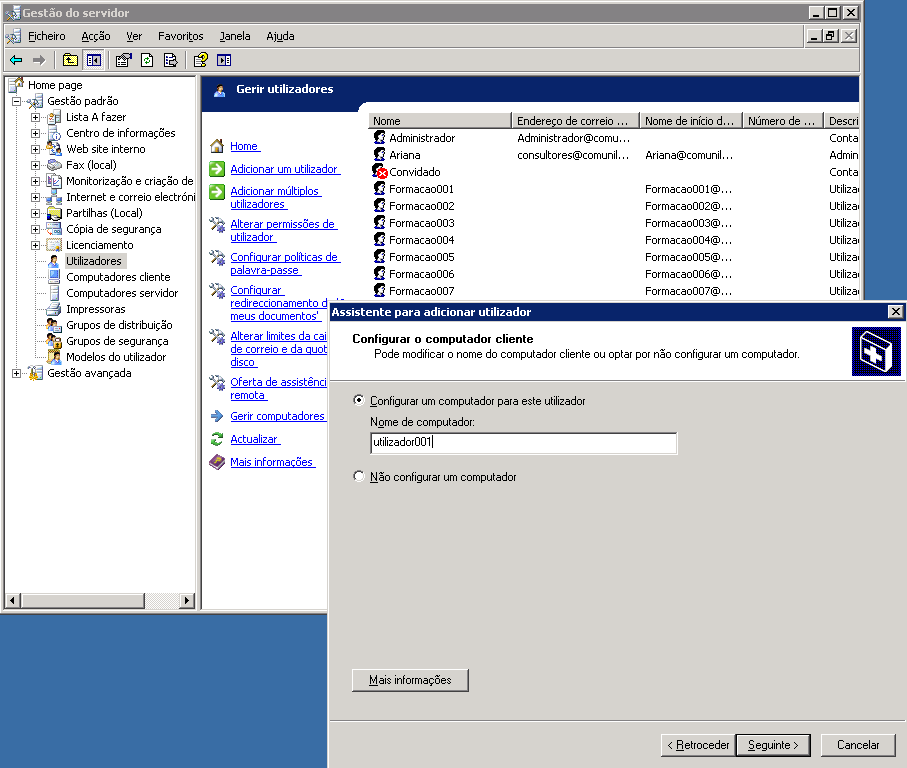 Em seguida foi atribuído um nome que representará o computador associado ao utilizador (fig. 1.