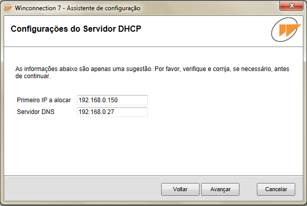 Informe a interface da sua rede interna e clique no botão Avançar. Serviços Adicionais Caso deseja usar o Servidor DHCP do Winconnection, habilite essa opção e clique em Avançar.