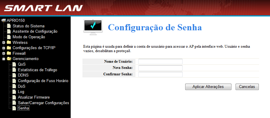 Carregar Configurações: Executa a atualização de software. Redefinir Configurações: Volta TODAS as configurações do equipamento ao padrão de fábrica (Padrão).