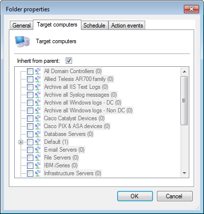 Screenshot 151: Propriedades da pasta - Guia Computador de destino Obs. Selecione Inherit from parent para usar as mesmas configurações da pasta principal. 3.