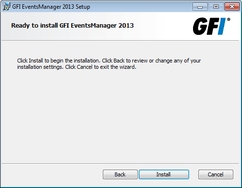 Screenshot 27: Pasta de instalação GFI EventsManager 11. Clique em Next para instalar o Console de Gerenciamento na pasta padrão ou em Change... para selecionar uma pasta alternativa para a instalação.