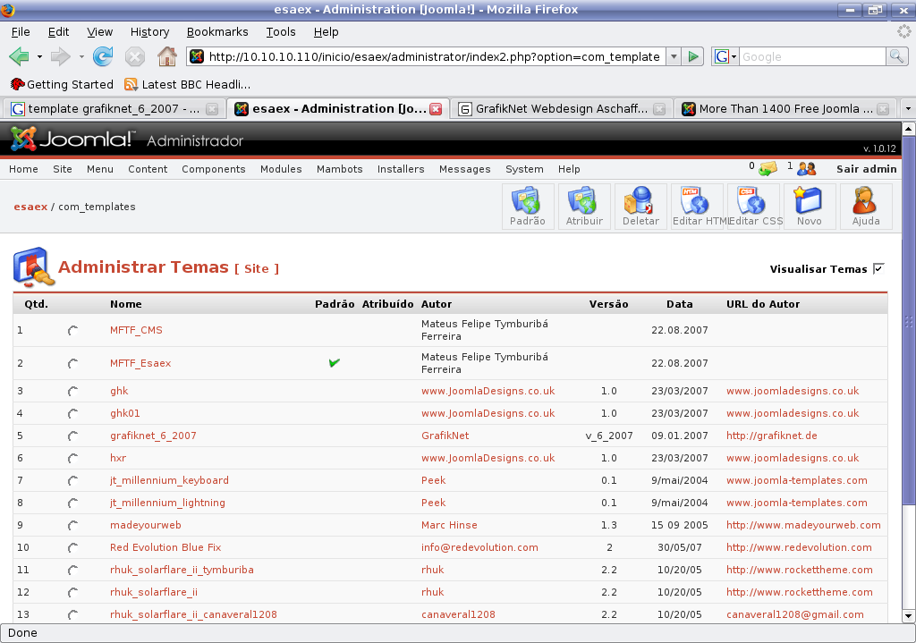 89 Figura 8. Lista de Templates Templates podem ser especificados para partes diferentes do site, assim como os módulos também podem.