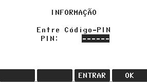 Inserção do código PIN* O instrumento pode ser protegido por um número de identificação pessoal.