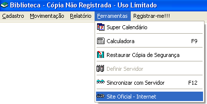 4.6 Site Oficial Internet Nessa opção o utilizador pode acessar a página oficial desse Software/Programa na rede mundial de computadores (INTERNET). 5.