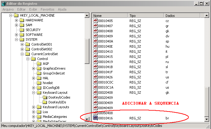 Nos computadores com Windows XP e teclado ABNT2, corrigir os seguintes registros do Windows