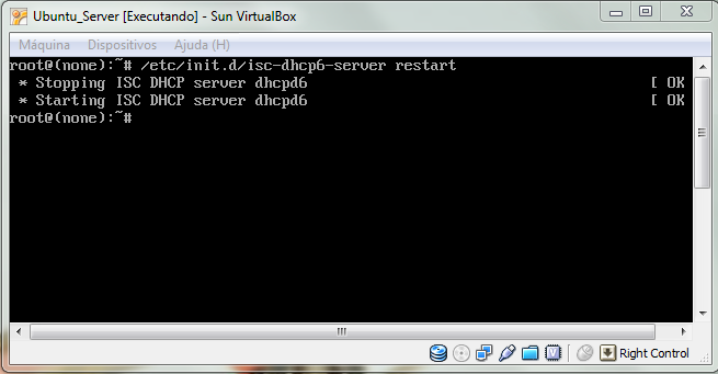 76 Depois de feitas as alterações devem ser reiniciados os servidores isc-dhcp6- server (para o DHCPv6) e o isc-dhcp-server (para o servidor DHCPv4), como mostram as figura 4.24 e 4.