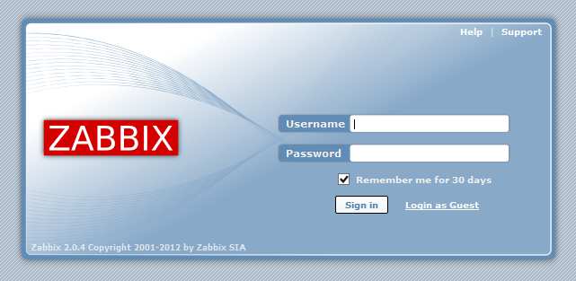 Ilustração 18 - Formulário de autenticação no Zabbix 4.5.