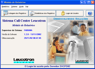 Esse é o Módulo Relatório do Call Center da Leucotron, de onde e possível obter várias as opções de listagem e estatísticas que darão respostas muito importantes como: O número de ligações recebidas