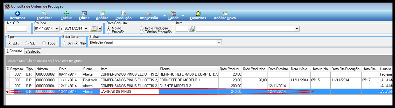 Figura 16 Movimento de Itens - Importar composição das Laminas.