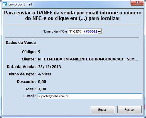 34 Hábil Enterprise NFC-e Gratuito Enviar por E-mail. Utilize esta função para enviar por e-mail a DANFE da NFC-e.