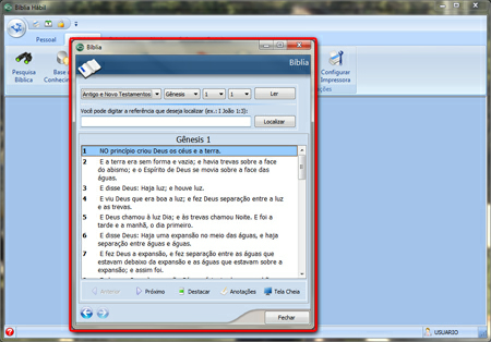 Usando a Bíblia Hábil 24 Utilize o botão existente ao lado da Bíblia para ocultá-la/exibí-la.