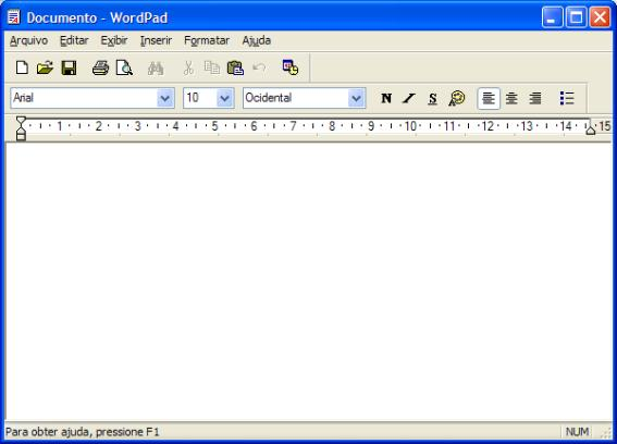 Para Abrir o WordPad, localize o item Acessórios no Menu Iniciar.