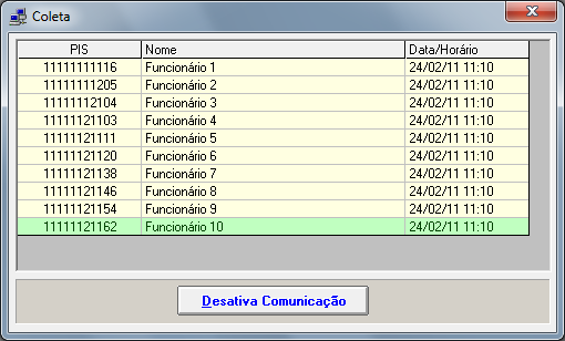 Comunicação Coleta de Registros A coleta de Registros é comando responsável por coletar todos os registros de ponto, realizados pelos empregados, para poder realizar o calculo de apuração, gerar