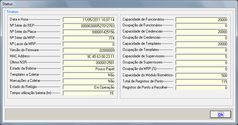 Comunicação Status PrintPoint II/MiniPrint É possível via comunicação visualizar o Status de funcionamento do equipamento, através do comando de Status.