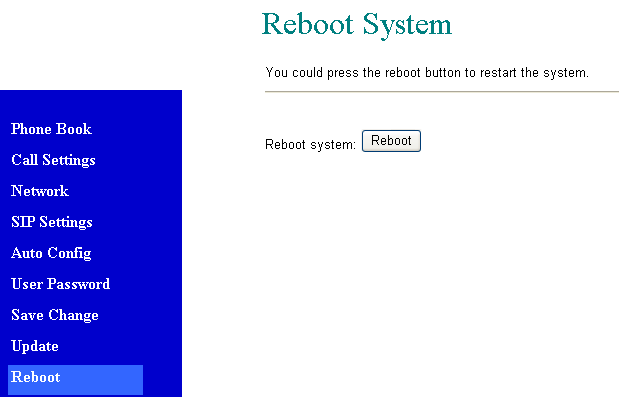 Reboot (Reiniciar): 8.96 Ao clicar no botão Reboot será reiniciado o B.P.S. ATA, então o B.P.S ATA 5300 irá automaticamente reiniciar com as configurações armazenadas. 9.