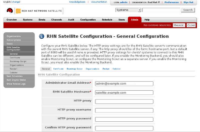 Red Hat Network Satellite 5.5 Guia de Instalação Figura 4.3. Configuração Geral 4.4.3.2.