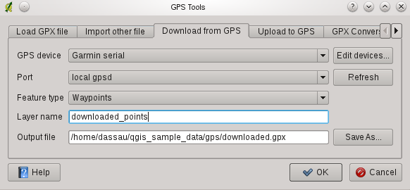 Figura 15.2: Ferramenta de download 15.1.6 Carregando dados no receptor GPS You can also upload data directly from a vector layer in QGIS to a GPS device using the Upload to GPS tab of the GPS Tools dialog.