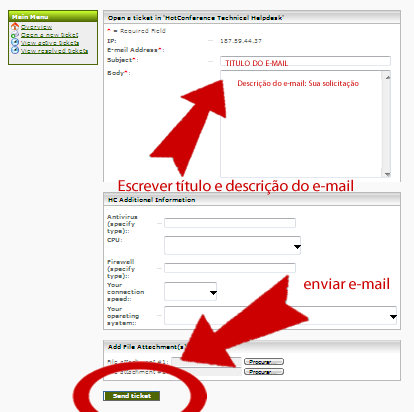 4- Prencher o ticket e enviar seu conteúdo original.