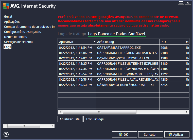 Botões de controle Atualizar lista- todos os parâmetros registrados podem ser organizados de acordo com o atributo selecionado: cronologicamente (datas) ou alfabeticamente (outras colunas) - basta