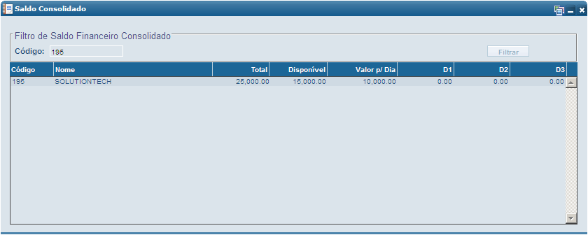 24.6. Saldo Consolidado Exibe relatório de Saldo Consolidado (Tela 74).