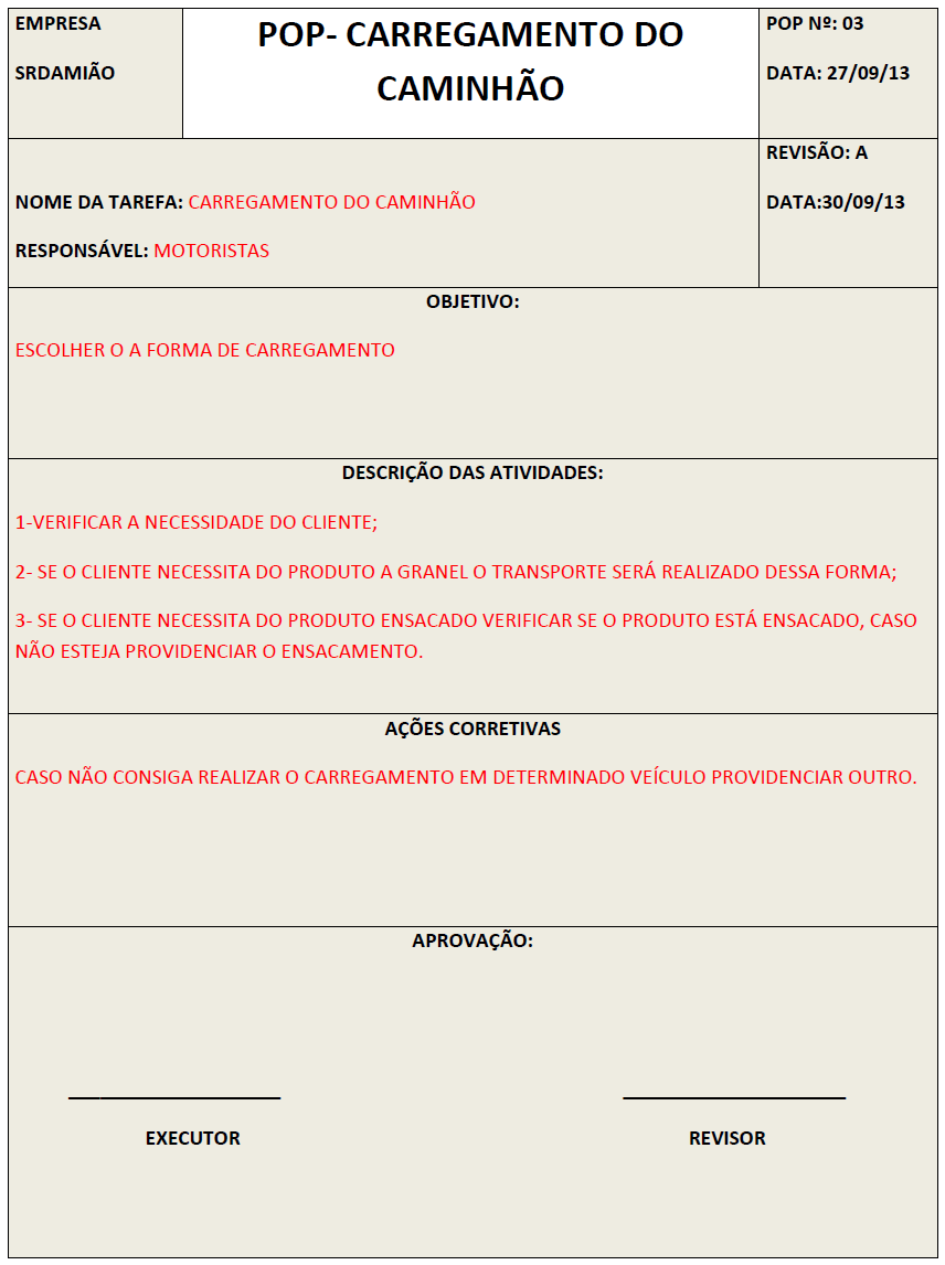 41 A figura 10 mostra o POP que padroniza a realização do carregamento do veículo que irá transportar as