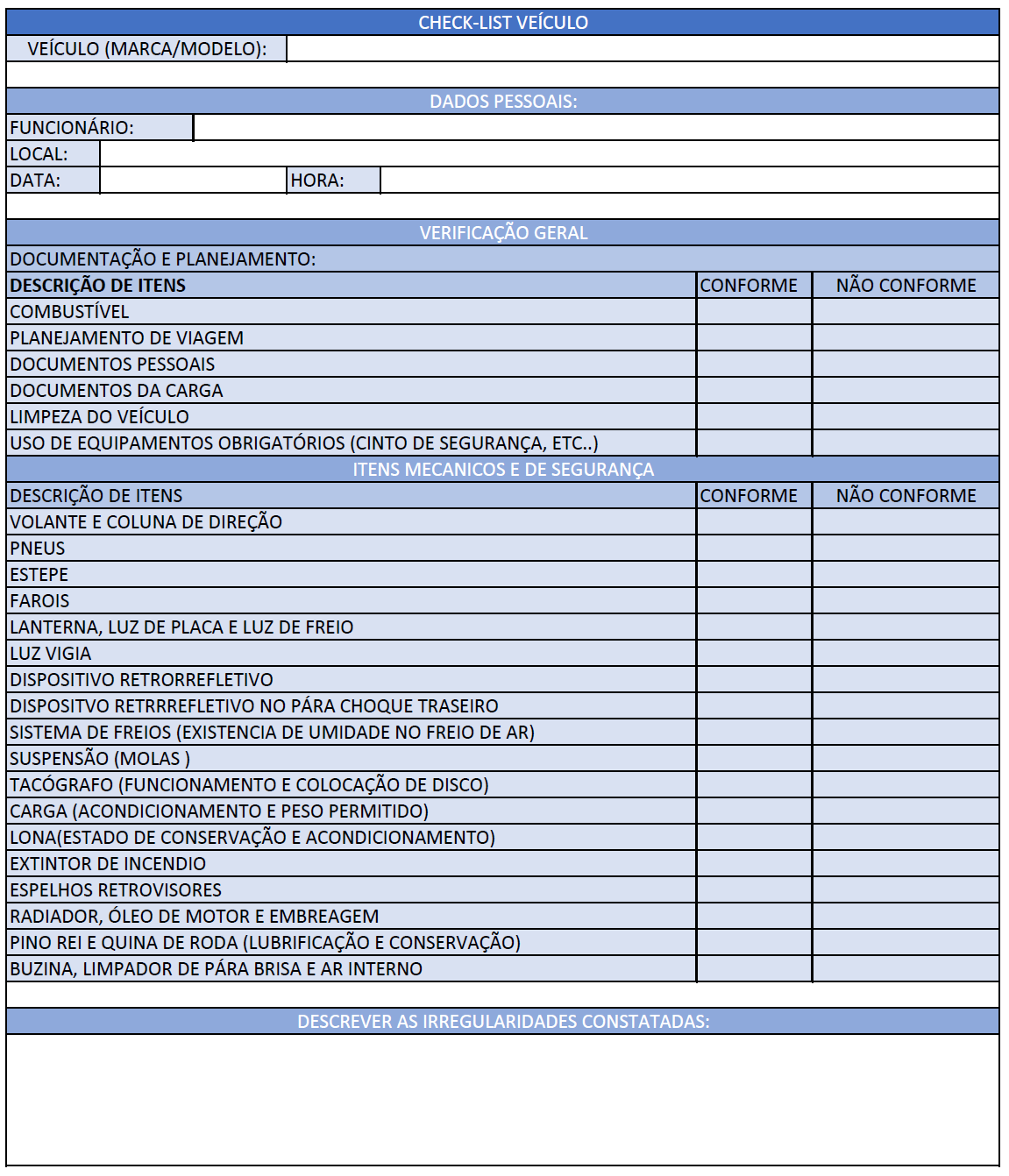 47 A empresa também não possuía nenhum documento para reduzir a possibilidades de imprevistos durante as viagens, então elaborou-se um checklist, o que padronizou os itens do caminhão que devem ser