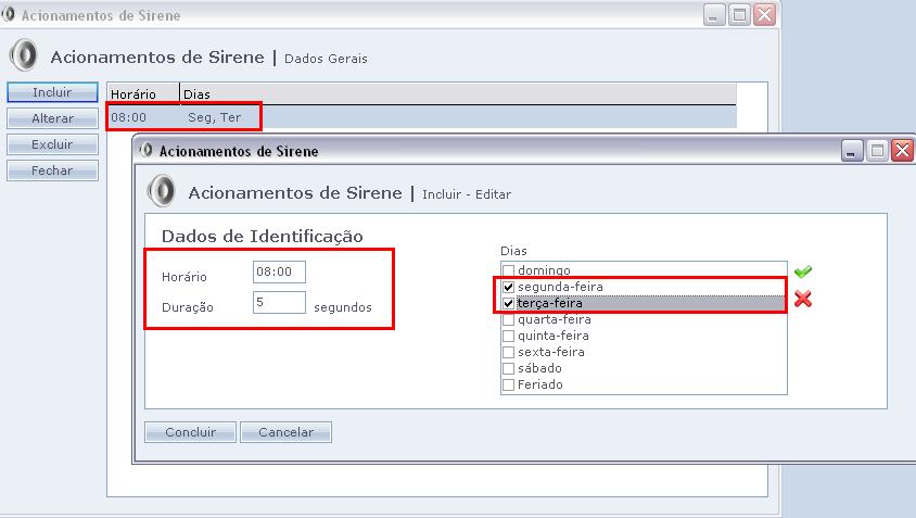 13.Sirenes Acesse o menu Cadastros > Sirenes Nesta tela, cadastramos os acionamentos de Sirenes, a serem enviados para o equipamento.