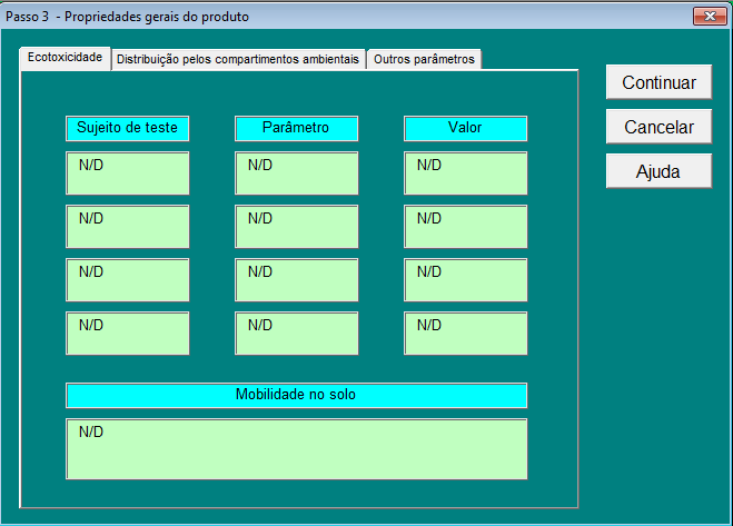 Os submenus de informação toxicológica e informação ecológica encontram-se conectados aos pontos 11 e 12 das fichas de segurança.