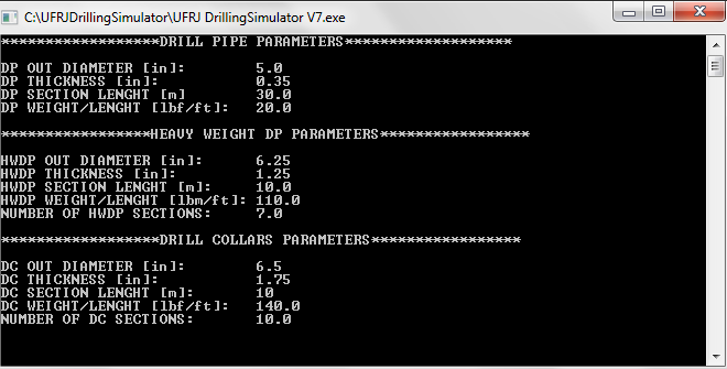 Figura 75 Tela de carregamento dos parâmetros da coluna A partir desses dados o simulador calculará o peso sobre a broca a partir da configuração do BHA dada acima, através da Eq. 96. 5.2.3.