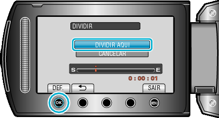 Editar Dividir ficheiros 7 Toque em C para pausar a reprodução, e depois toque em DEF no ponto onde deseja dividir o ficheiro Pode dividir ao meio um vídeo seleccionado 1 Seleccione o modo de