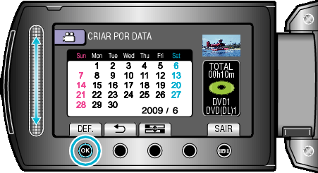 Cópia Copiar ficheiros por data Os ficheiros são organizados e copiados de acordo com a data de gravação 1 Seleccione o modo de imagem fixa ou vídeo Quando aparecer "INSERIR NOVO DISCO", deve mudar o