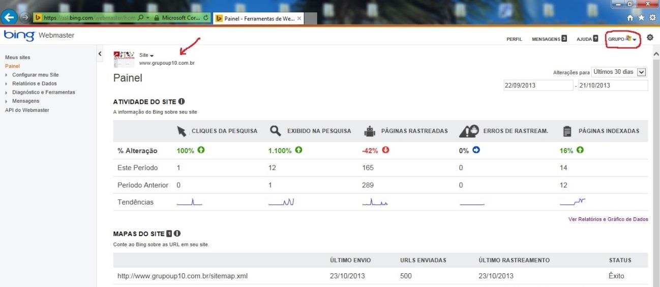 58 Veja o painel do Google Analytics com o trafego da pagina principal do site Grupo Up10. Figura 45 Painel do Google Analytics.