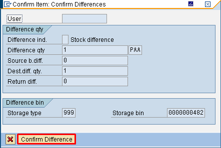 Confirmar a diferença introduzida: > Clicar no botão. A seguinte mensagem confirmada com sucesso.