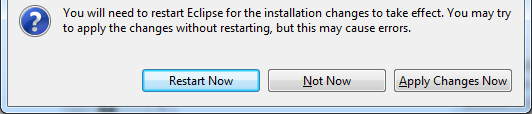 Clique em Restart Now para que o Eclipse