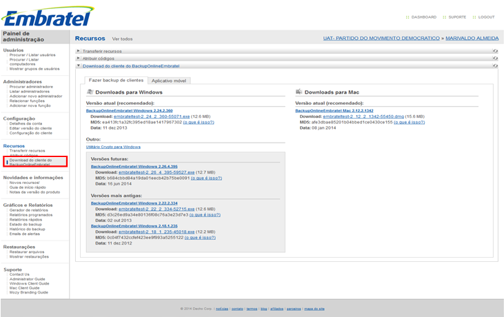 OBSERVAÇÃO: As atualizações de informações dos usuários só poderão ser atualizadas, com a opção o grupo Default selecionado.