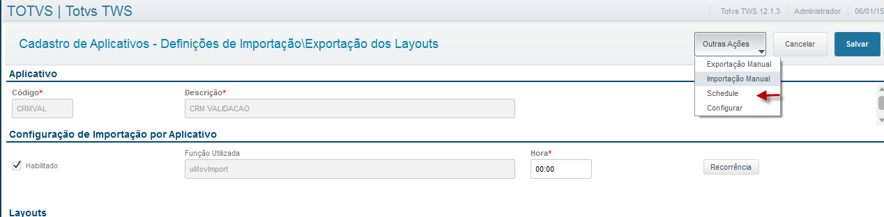 B. Também é possível fazer a Importação e a Exportação manual por meio das opções Importação manual e Exportação