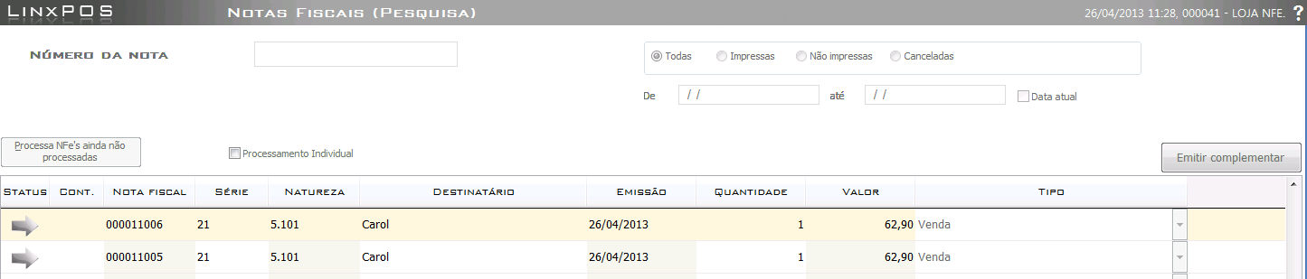 8. O sistema carregará automaticamente as informações no campo Observação e exibirá o alerta conforme figura abaixo; 9. Se sim, aguarde o envio e o processamento; 10.