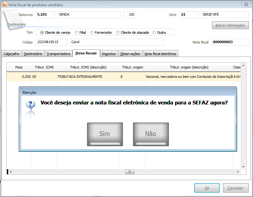 9. Se sim, aguarde o envio e o processamento; 10. C aso não envie, ou não imprima a DANFE, após finalização da venda, entre no LinxPOS Manager; 11.Acesse a opção Gerencial; 12.