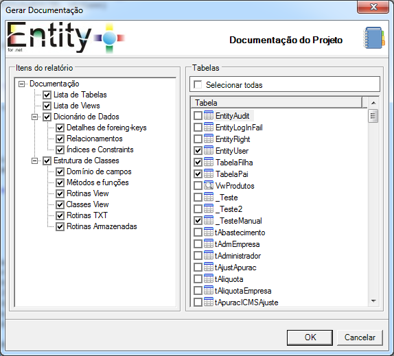 C A P Í T U L O 7 Documentação do Projeto O Entity+ gera toda a documentação do seu projeto, desde o dicionário de dados até as estruturas das classes e coleções de registros, de forma detalhada.