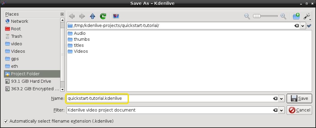 A janela do Kdenlive 0.8 com os ficheiros do tutorial Depois de carregar os vídeos, o Kdenlive irá ficar semelhante a isto. No canto superior esquerdo, já se encontra a árvore do projecto.