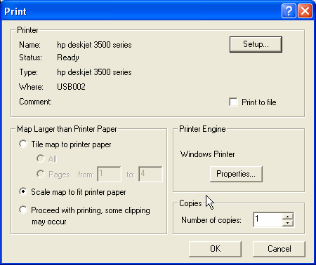 4. Na caixa de diálogo Print, marque a opção Scale Map to fit printer paper (Ajustar a escala do mapa ao papel). 5.