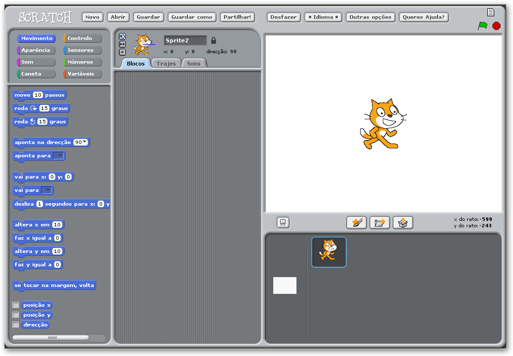 ( As diferentes áreas e funções doecrã Scratch. Os pontos do ecrã Scratch.