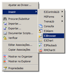 E3Browser Para utilizar este recurso, insira o E3Browser no projeto através do clique com o botão direito do mouse na Tela, e selecione a opção Inserir - E3Browser.