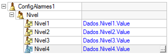 6. Na coluna Fonte, busque o tag que deseja monitorar o alarme. 7. Insira quantos alarmes forem necessários e configure-os seguindo os passos anteriores.