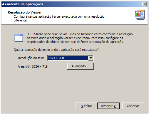 mesmo nome do projeto. Resolução do Viewer 5. Ao fim destes procedimentos, você terá acesso à área de trabalho do E3 Studio. 3.